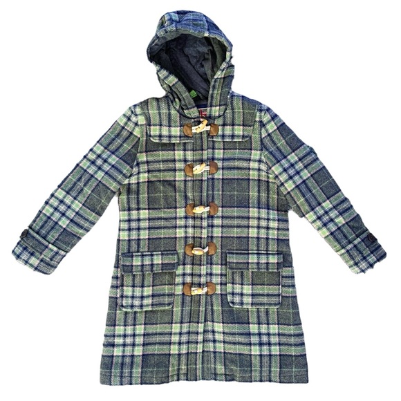 Mini Boden Other - Mini Boden wool blend long coat for girls size 11-12 plaid grey green
